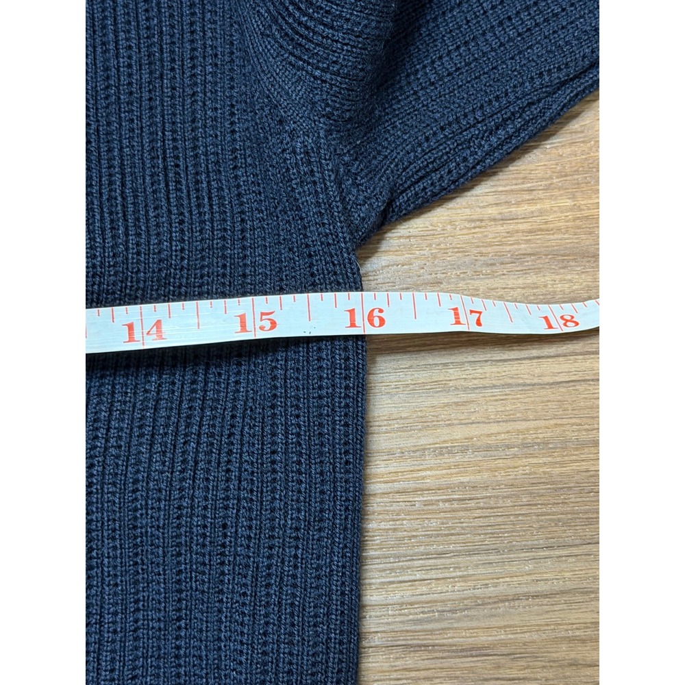 Tory Burch Marcia Navy Wool Ribbed Longline Cardigan Sweater Gold Buttons Sz M - Picture 7 of 9